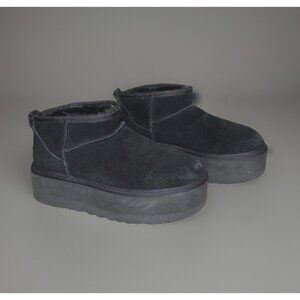 Ugg Boots Womens Size 9 Classic Ultra Mini Platform Black Suede Wool Slip On 40